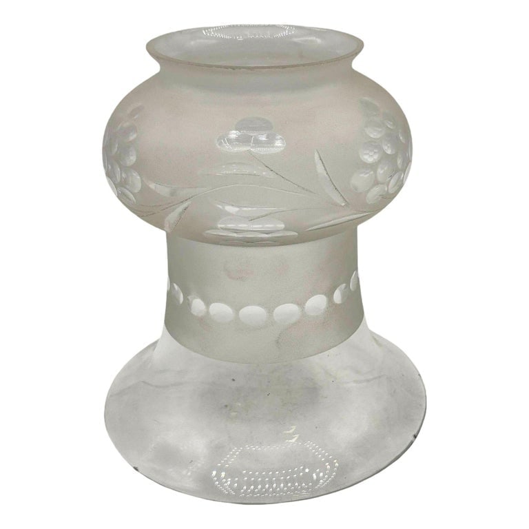 Victorian Two-Tone Frosted Wheel Cut Glass Oil Lamp Fluted Hurricane Shade - 7