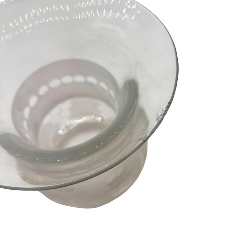 Victorian Two-Tone Frosted Wheel Cut Glass Oil Lamp Fluted Hurricane Shade - 8