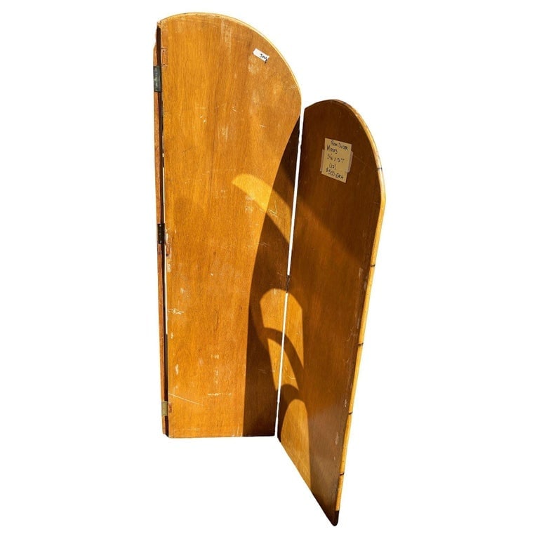 Restored 3-Panel Art Deco Palm Frond Design Rattan Mirror Folding Screen - 4