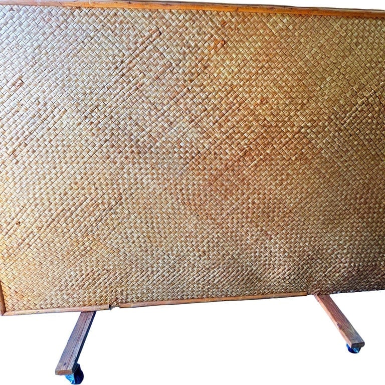 Mid-Century 9' Foot X 6' Foot Rattan and Woven Wicker Wall Divider w/ Wheels - 2