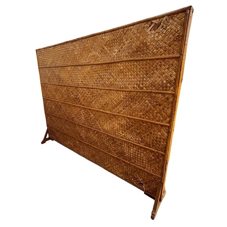 Art Deco 9' Foot X 6' Foot Rattan and Woven Wicker Wall Divider Screen - 3