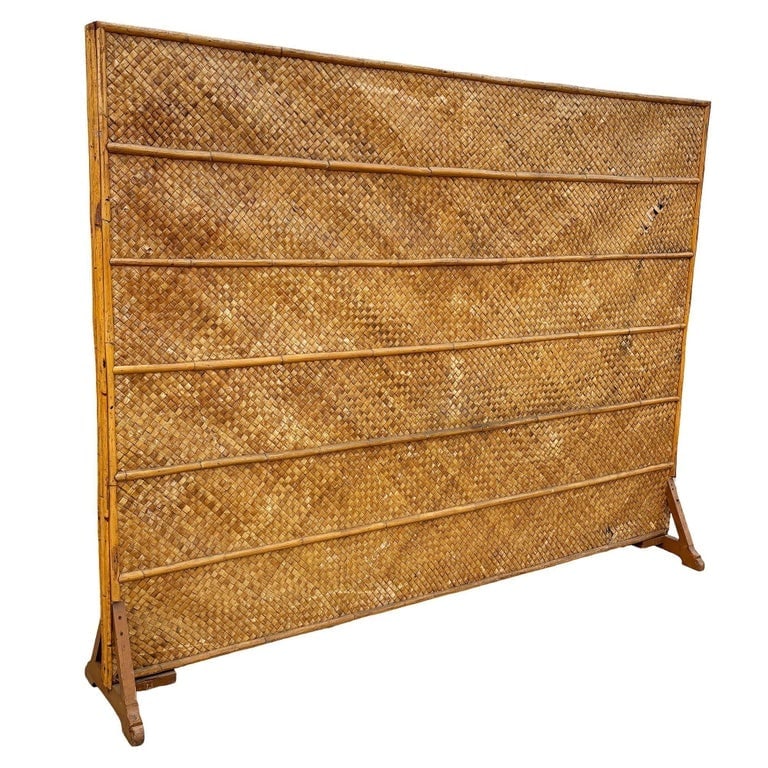 Art Deco 9' Foot X 6' Foot Rattan and Woven Wicker Wall Divider Screen - 4