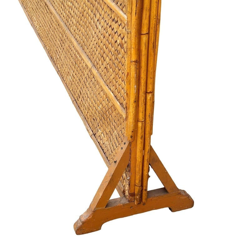 Art Deco 9' Foot X 6' Foot Rattan and Woven Wicker Wall Divider Screen - 9
