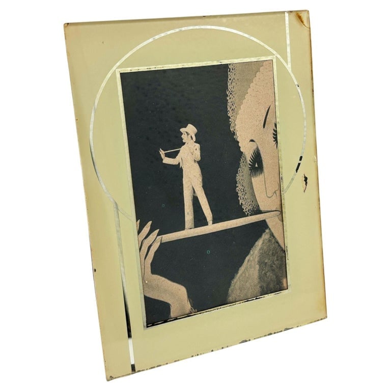 Art Deco Reverse Yellow and Silver Painted Glass Picture Frame 4.5x6 Picture Frame: Holds a 3Â½" Ã— 5" picture, overall size is 6" x 4.5" * Stand on the back for sitting on a desk or cabinet. * Black and gold reverse-painted Reserve: $89.00 Shipping: Domestic: Shipping rat