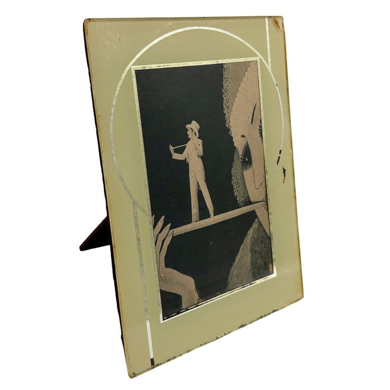 Art Deco Reverse Yellow and Silver Painted Glass Picture Frame 4.5x6 Picture Frame - 4