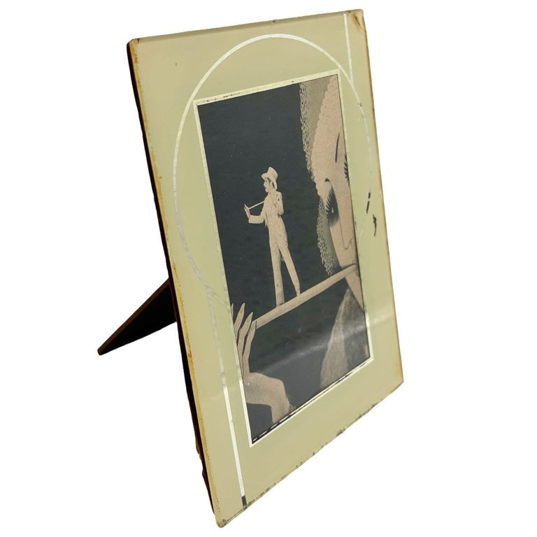 Art Deco Reverse Yellow and Silver Painted Glass Picture Frame 4.5x6 Picture Frame - 5