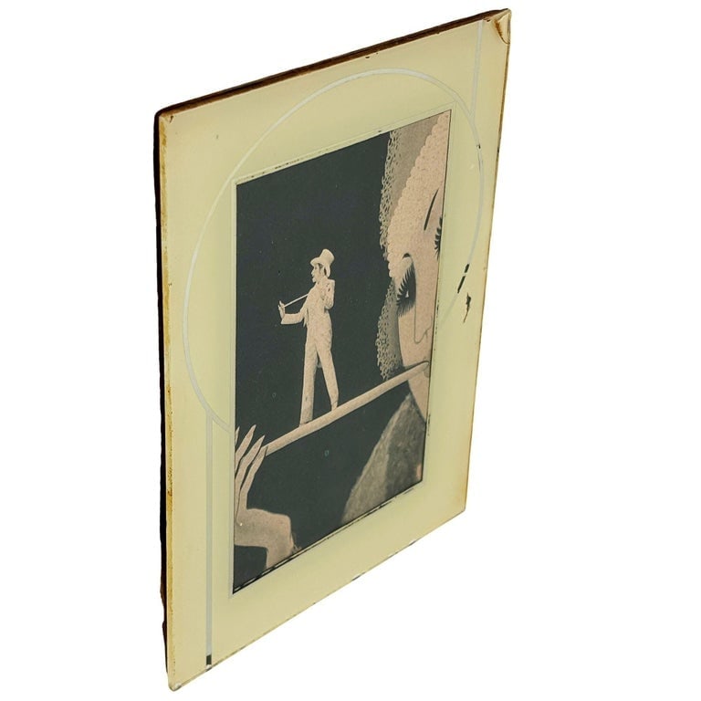 Art Deco Reverse Yellow and Silver Painted Glass Picture Frame 4.5x6 Picture Frame - 6