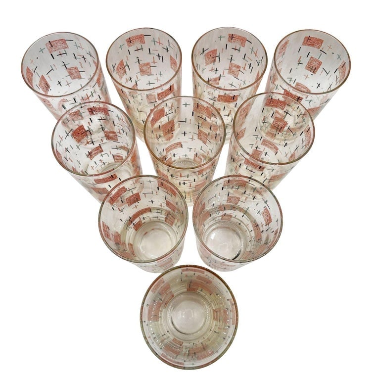 Mid-Century Googie Print Atomic and Starbursts Midmod Cocktail Glass, Set of 10 - 2
