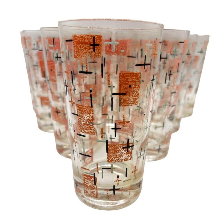 Mid-Century Googie Print Atomic and Starbursts Midmod Cocktail Glass, Set of 10 - 3