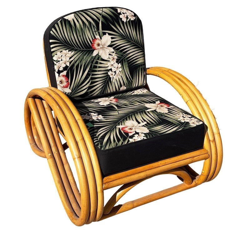 Restored MCM 3-Strand 3/4 Reverse Pretzel Rattan Lounge Chairand Ottoman Pair - 5