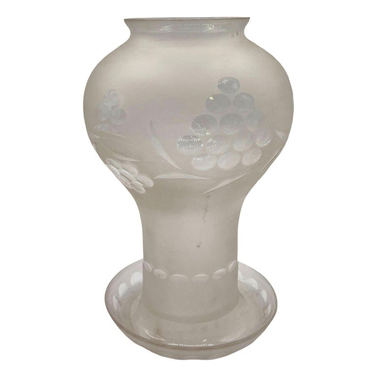 Victorian Frosted Wheel Cut Glass Oil Lamp Fluted Hurricane Shade - 2