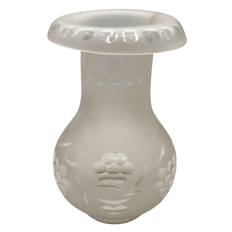 Victorian Frosted Wheel Cut Glass Oil Lamp Fluted Hurricane Shade - 3
