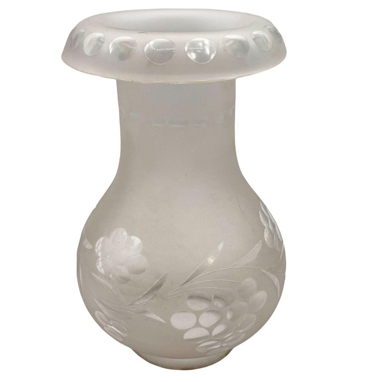 Victorian Frosted Wheel Cut Glass Oil Lamp Fluted Hurricane Shade - 4