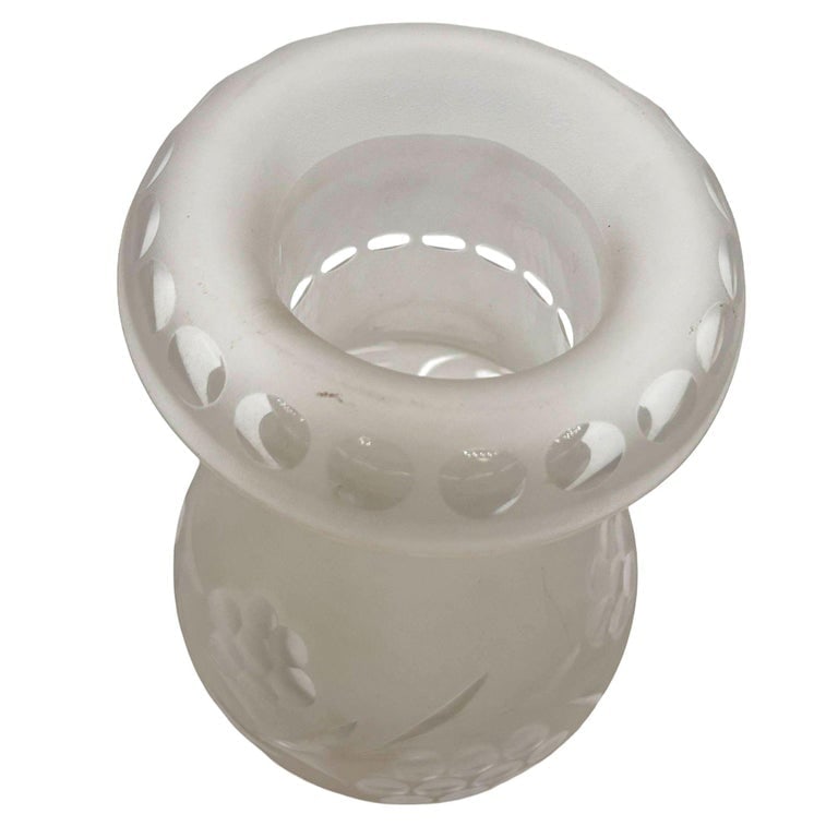 Victorian Frosted Wheel Cut Glass Oil Lamp Fluted Hurricane Shade - 5