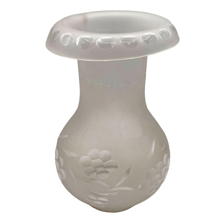 Victorian Frosted Wheel Cut Glass Oil Lamp Fluted Hurricane Shade - 6