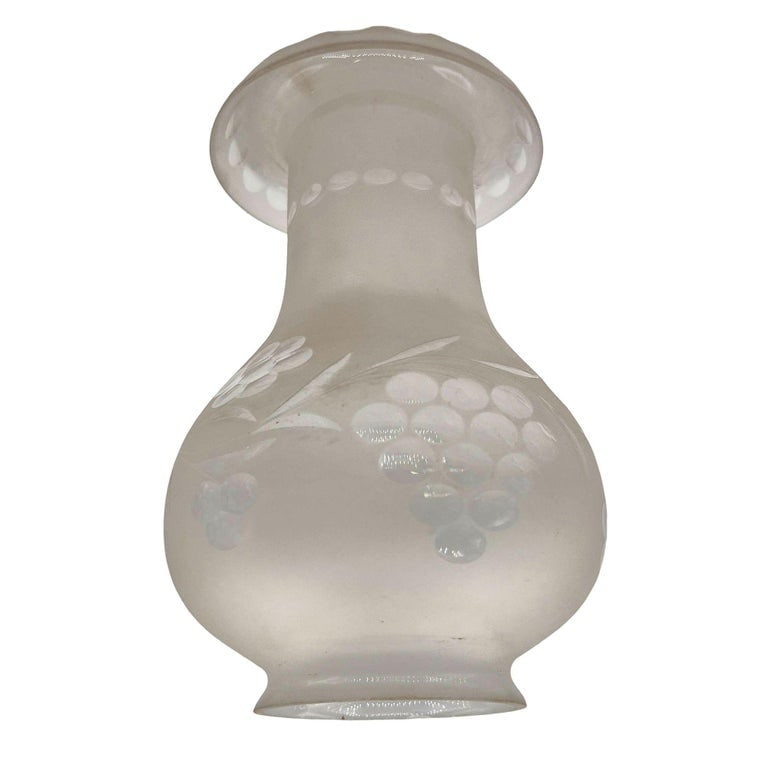 Victorian Frosted Wheel Cut Glass Oil Lamp Fluted Hurricane Shade - 7