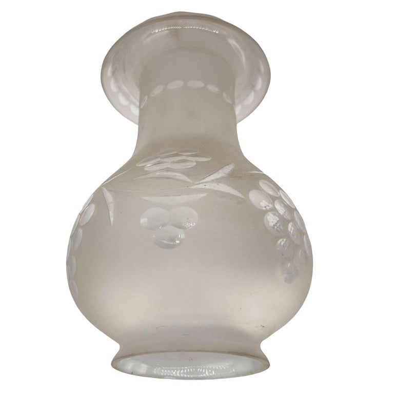 Victorian Frosted Wheel Cut Glass Oil Lamp Fluted Hurricane Shade - 8