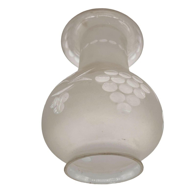 Victorian Frosted Wheel Cut Glass Oil Lamp Fluted Hurricane Shade - 9