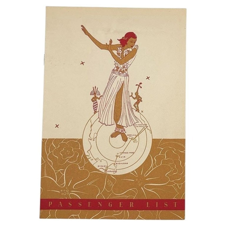 1938 SS Mariposa Artwork by Frank Mcintosh Guest List for Matson Lines: A rare original guest list from the SS Mariposa, issued for her 1938 voyage from San Francisco to Hawaii under the Matson Lines famed œWhite Fleet.? Launched in 1931, the SS Mariposa was one of the