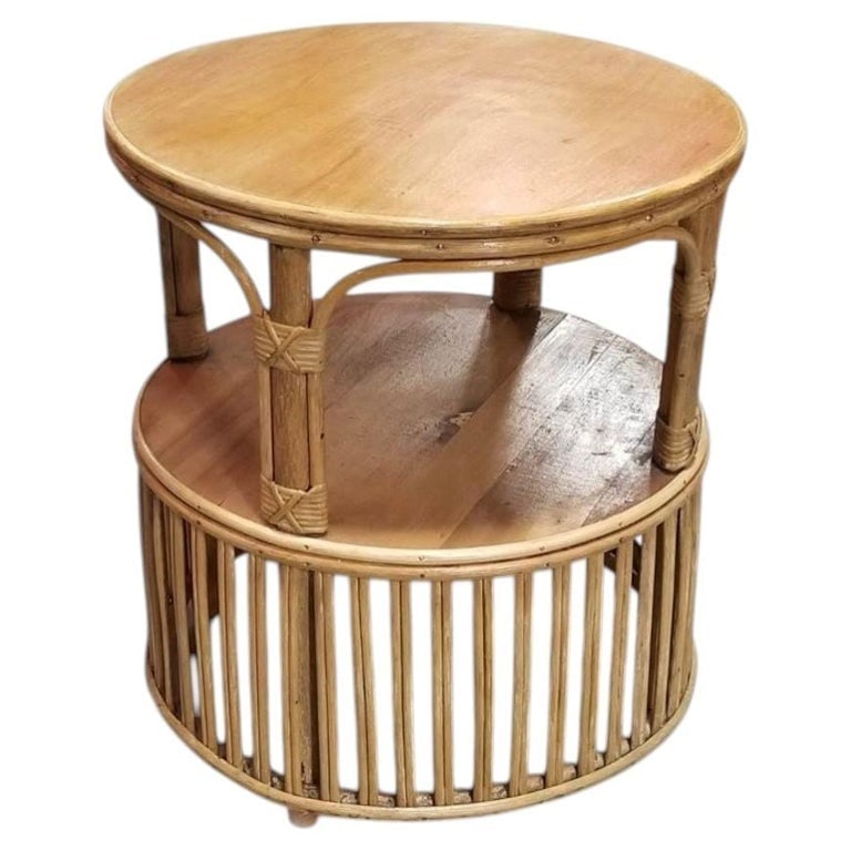 Restored Rattan Round Side Table with Pencil Reed Base (1 of 4)