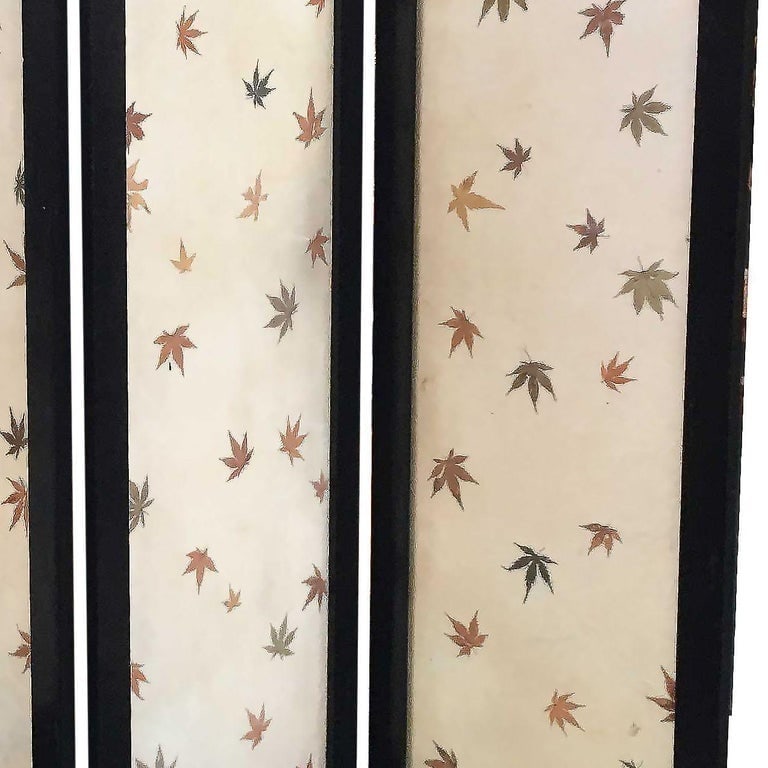 Black Lacquer Folding Screen w/ Fiberglass Maple Leaf Inserts - 6