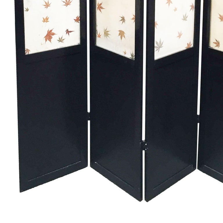 Black Lacquer Folding Screen w/ Fiberglass Maple Leaf Inserts - 7