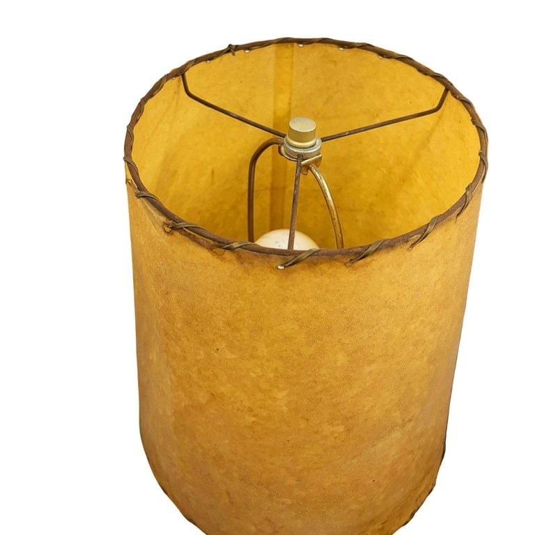Yasha Heifetz Style Geometric Mid-century Oak Table Lamps w Whipple Stitch Shade - 5