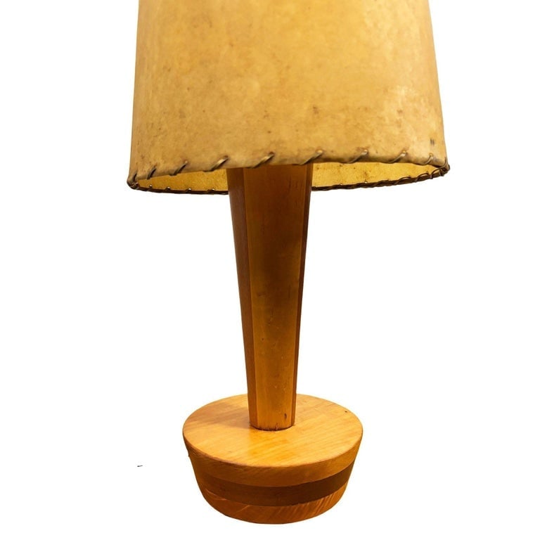 Yasha Heifetz Style Geometric Mid-century Oak Table Lamps w Whipple Stitch Shade - 6