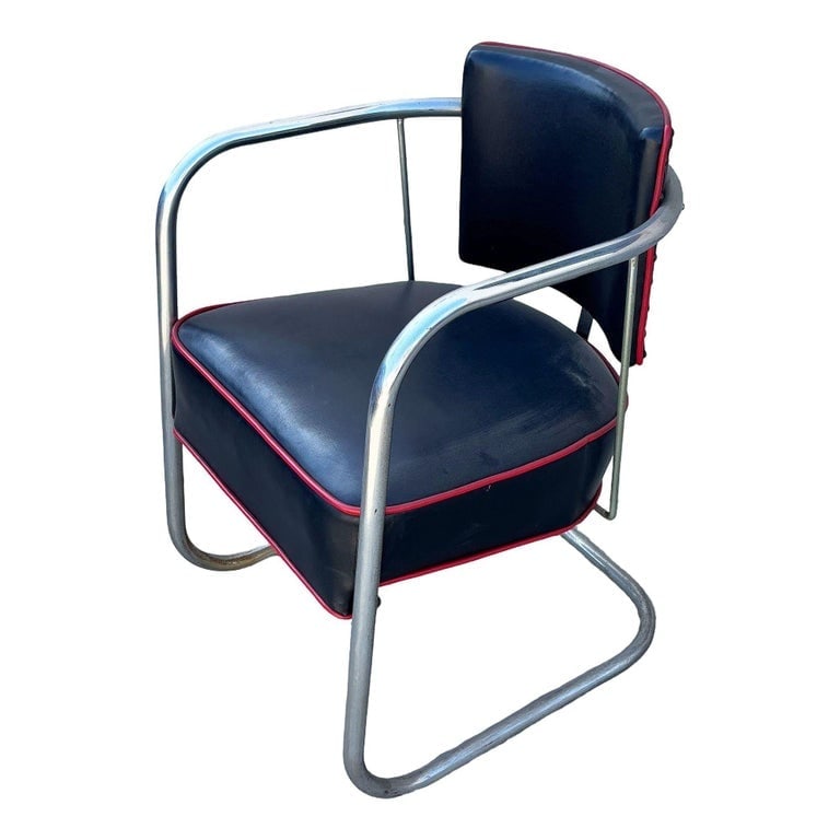 Streamline Art Deco Chrome Tubular Cantilever Springer Club Chair by Royal Metal - 3