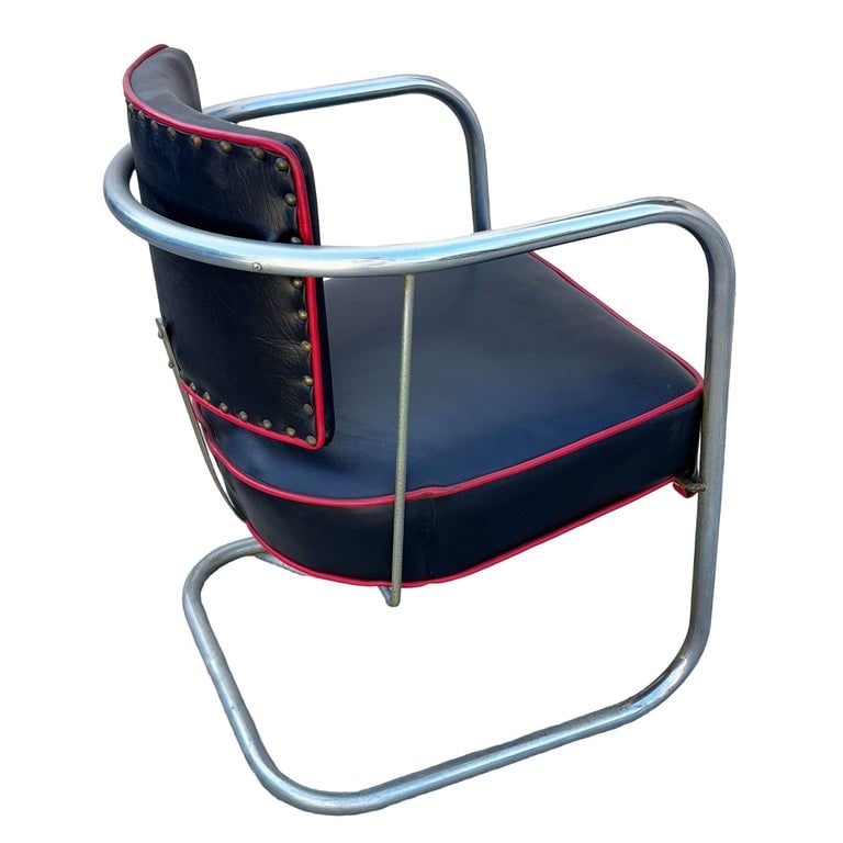 Streamline Art Deco Chrome Tubular Cantilever Springer Club Chair by Royal Metal - 4