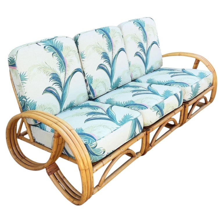 Restored Mid-Century 3-strand 3/4 Round Pretzel Arm Rattan Sectional 3-Seat Sofa (1 of 9)