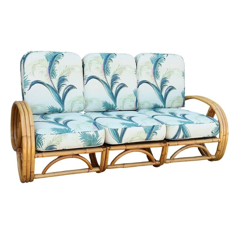Restored Mid-Century 3-strand 3/4 Round Pretzel Arm Rattan Sectional 3-Seat Sofa - 2