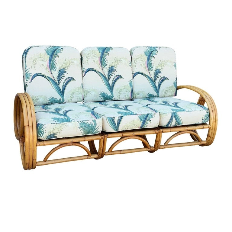 Restored Mid-Century 3-strand 3/4 Round Pretzel Arm Rattan Sectional 3-Seat Sofa - 9