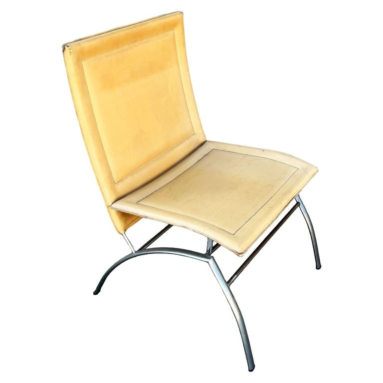 Postmodern Italian Leather œWaist? Side Chrome Tublar Lounge Chair - 2