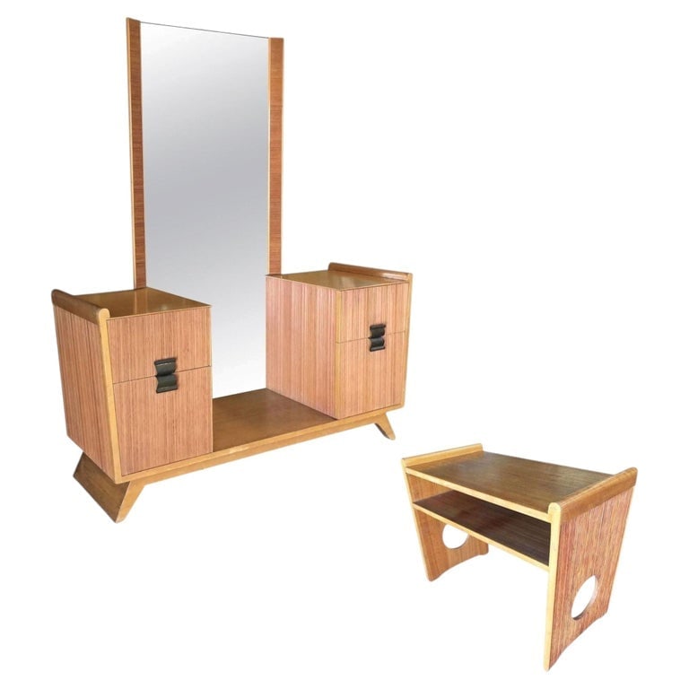 Paul Frankl Combed Wood Vanity with Stool for Brown Saltman (1 of 10)