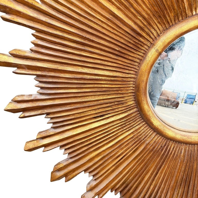 48" MCM Style Gilt Wood Starburst Mirror by Carol Canner for Carvers Guild - 4