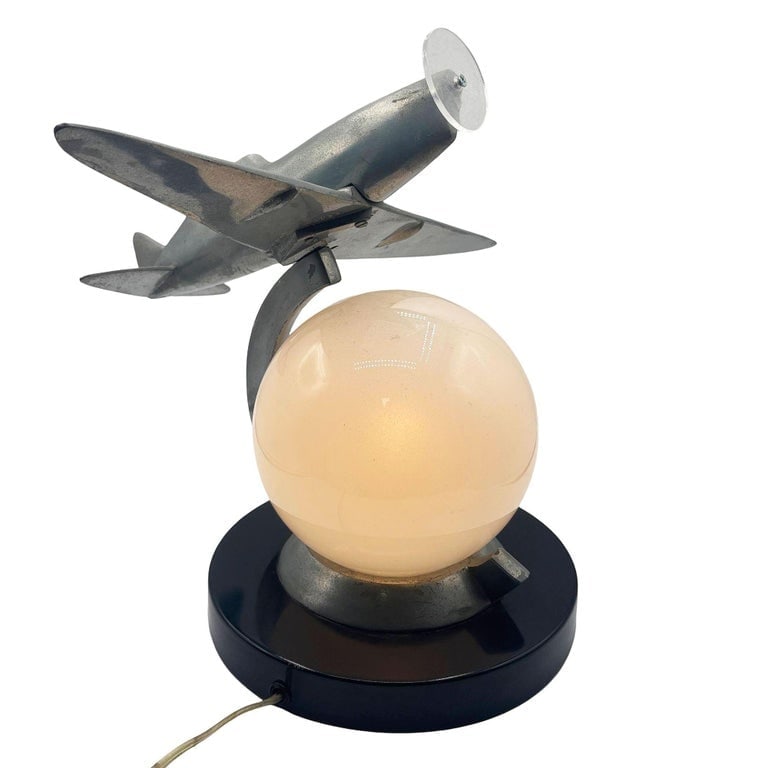 Art Deco Machined Age Aluminum Fighter Airplane Table Lamp by Sarsaparilla (1 of 15)