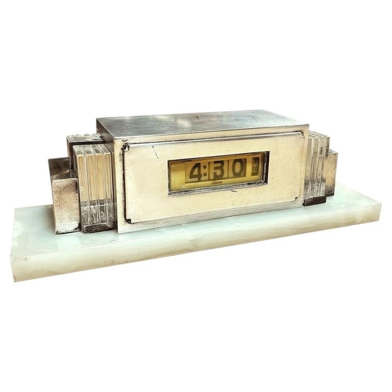 1930 Art Deco Silver Plate and Marble Model 975 Digital Mantel Clock by Lawson (1 of 11)