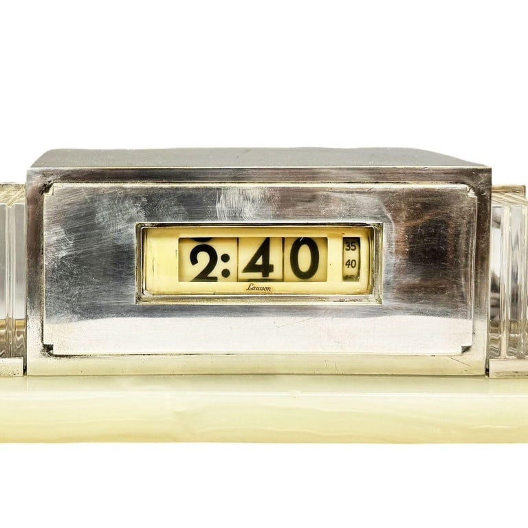 1930 Art Deco Silver Plate and Marble Model 975 Digital Mantel Clock by Lawson - 4