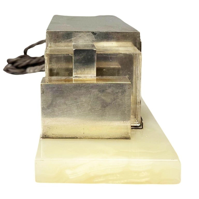 1930 Art Deco Silver Plate and Marble Model 975 Digital Mantel Clock by Lawson - 5