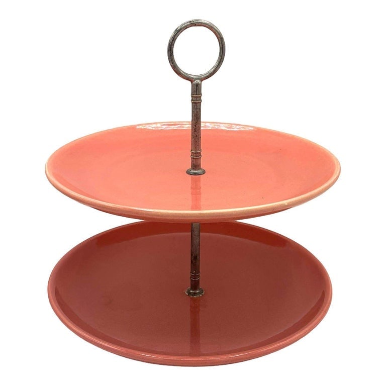 Mid-Century Pink 3 Tier Tidbit or Dessert Stand by Bauer Pottery Los Angeles - 2