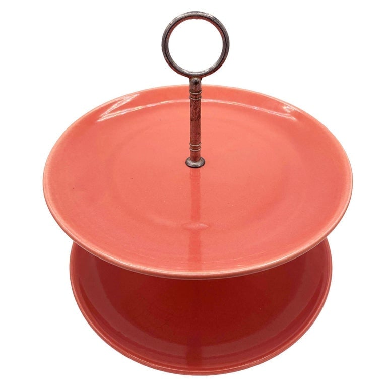 Mid-Century Pink 3 Tier Tidbit or Dessert Stand by Bauer Pottery Los Angeles - 3
