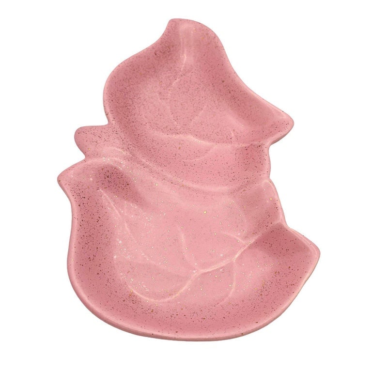 Large California Pottery Pink Candy Dish with Speckled Gold Accent - 3
