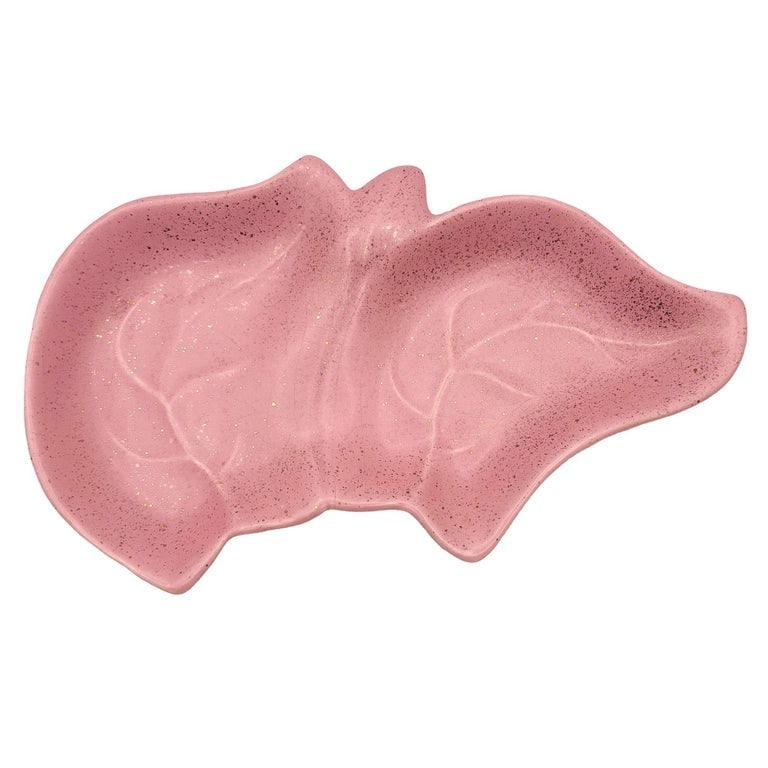 Large California Pottery Pink Candy Dish with Speckled Gold Accent - 4