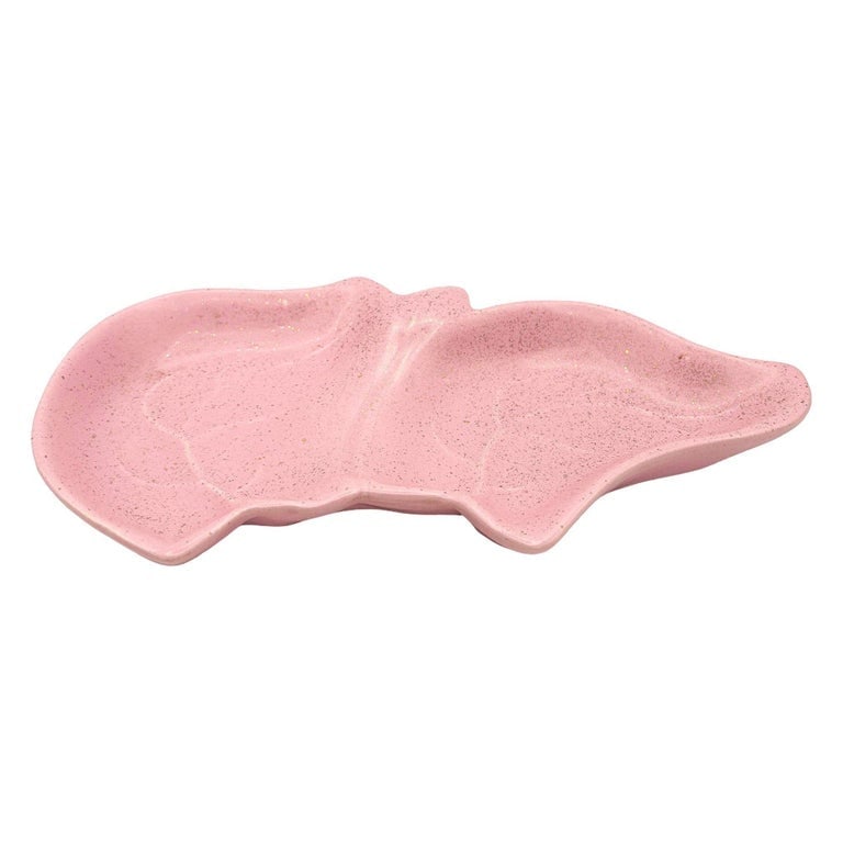 Large California Pottery Pink Candy Dish with Speckled Gold Accent - 5