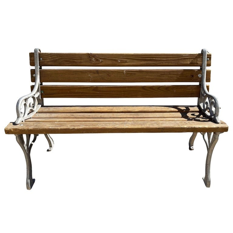 Restored Victorian Cast Iron and Wooden Lath Garden Bench w/ Vine Leaf Detail - 2