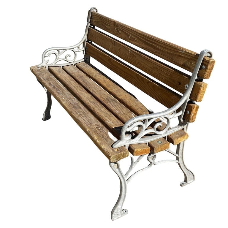 Restored Victorian Cast Iron and Wooden Lath Garden Bench w/ Vine Leaf Detail - 3