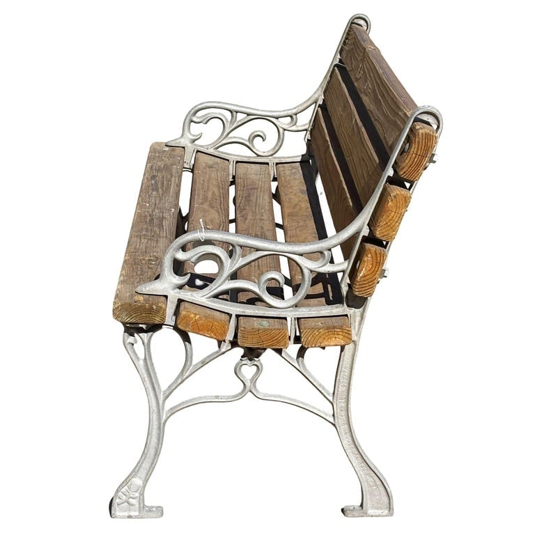 Restored Victorian Cast Iron and Wooden Lath Garden Bench w/ Vine Leaf Detail - 4