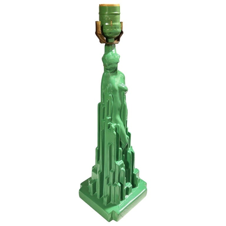 Re-editon Art Deco Frankart "Spirit of Modernism" L215 Spelter Metal Table Lamp - 2