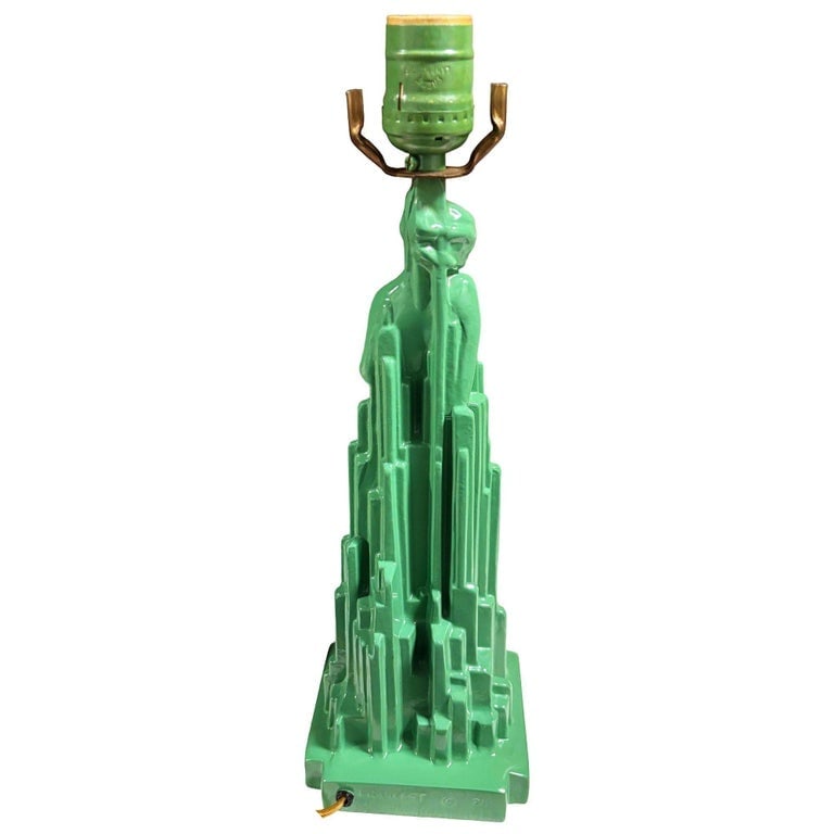 Re-editon Art Deco Frankart "Spirit of Modernism" L215 Spelter Metal Table Lamp - 4